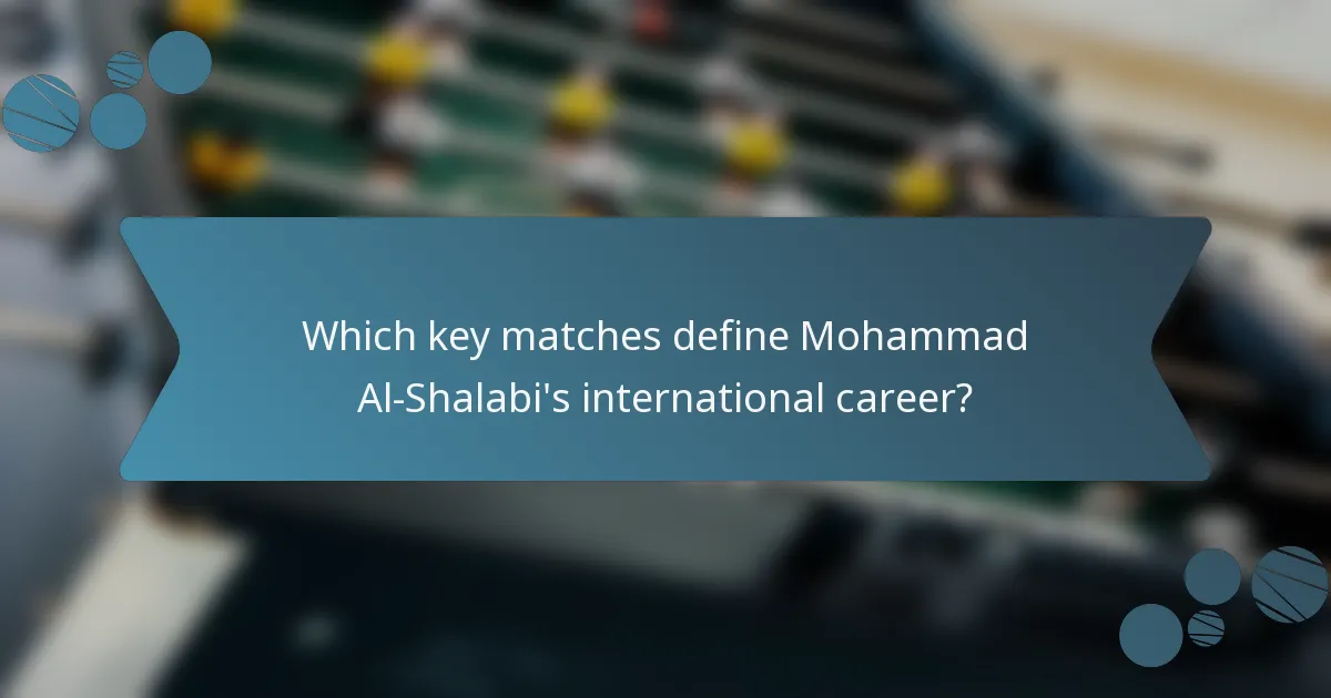 Which key matches define Mohammad Al-Shalabi's international career?